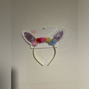 Kids Sparkle Bunny Ear Headband with Rainbow Pom Poms